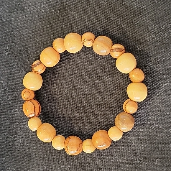 Vintage Stretchy Brown Beaded Wood Bracelet - Picture 3 of 3